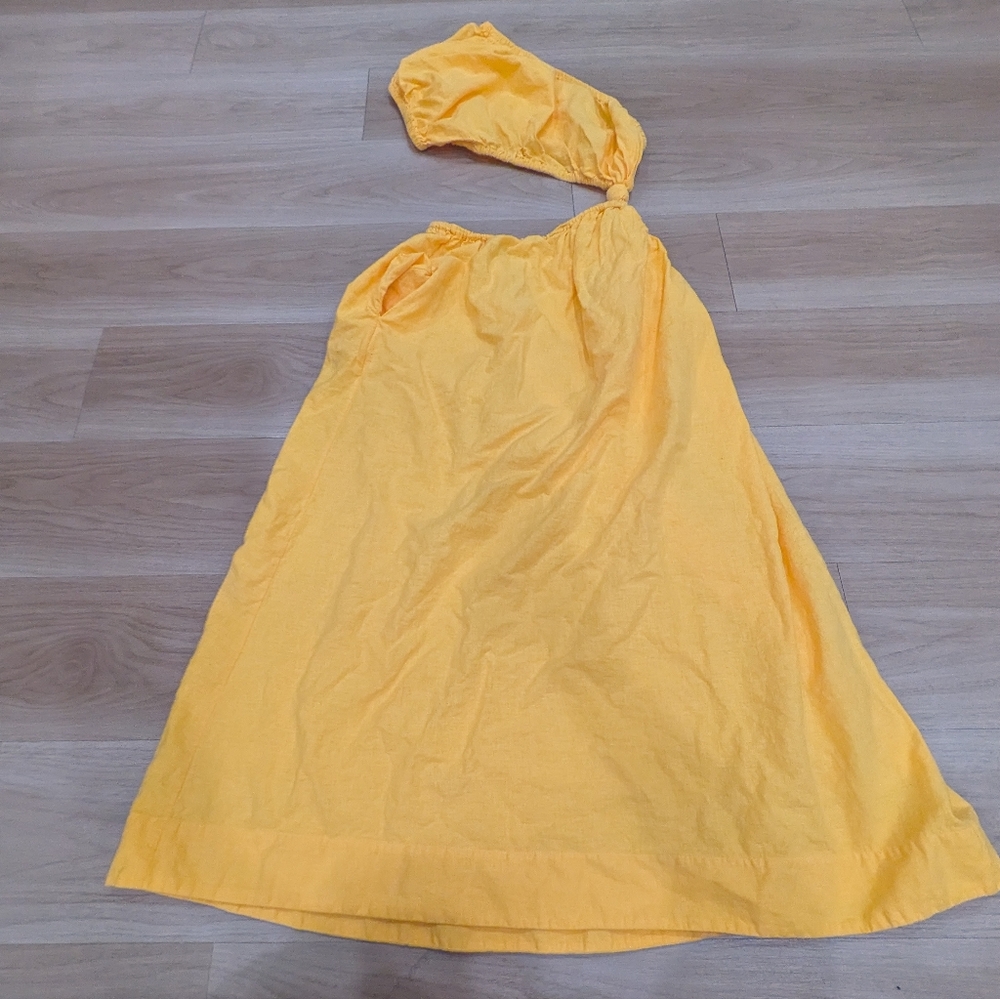 Farm Rio Dress Womens XS Yellow Open Waist Midi Dress